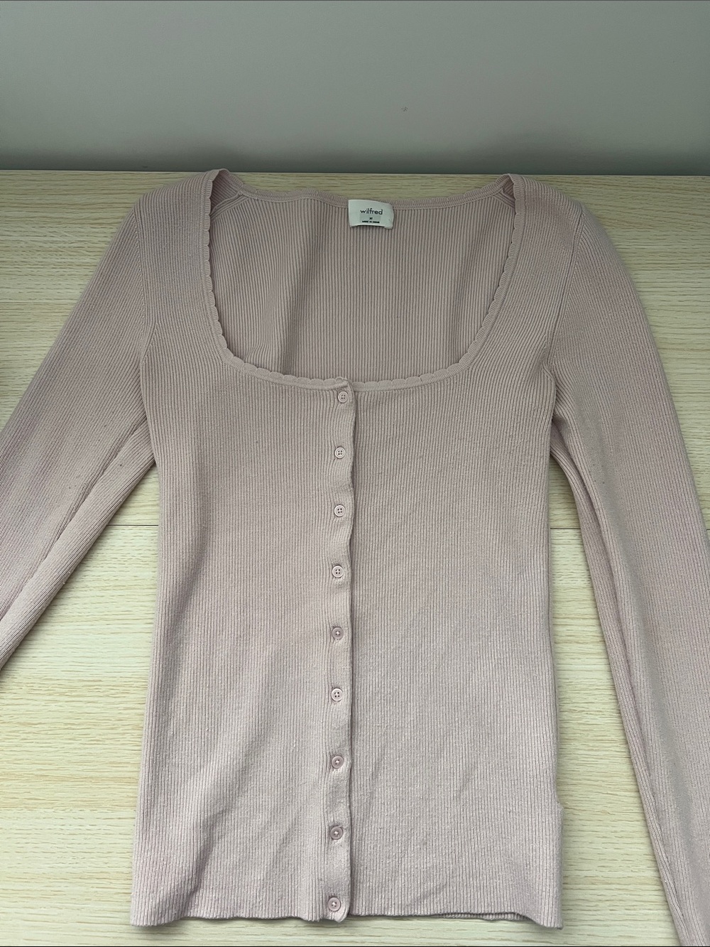 Wilfred Dusty Pink Ribbed Button-Up Cardigan
